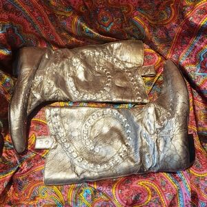 Sesto Meucci Silver Studded Cowboy Boots Women's Size 9 Shoes